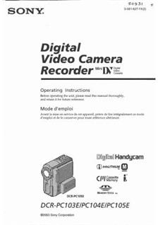 Sony DCR PC 105 E manual. Camera Instructions.